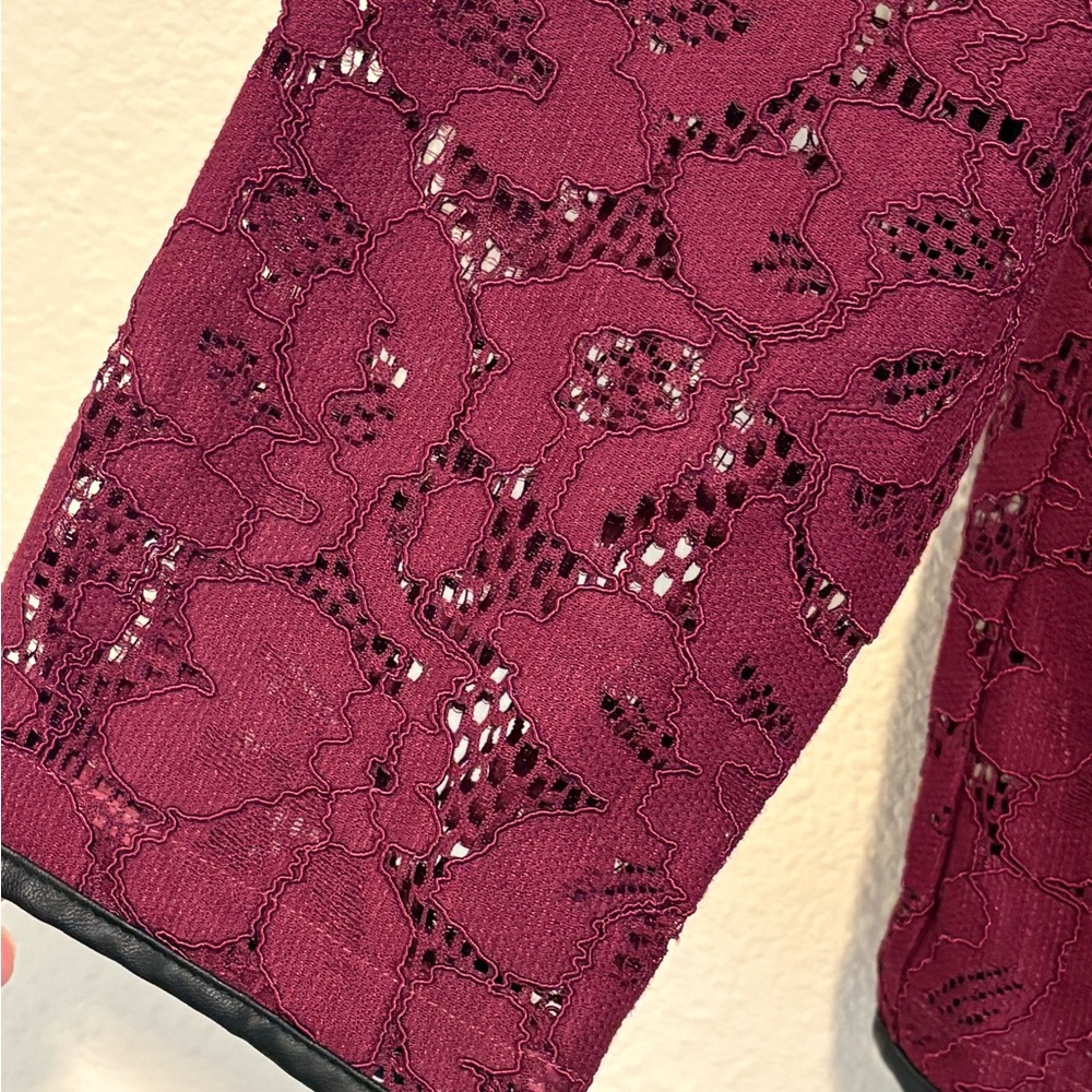 Joan Rivers Floral Lace Jacket Burgundy Plum Open Front Dressy Evening Size 16 - Picture 4 of 7